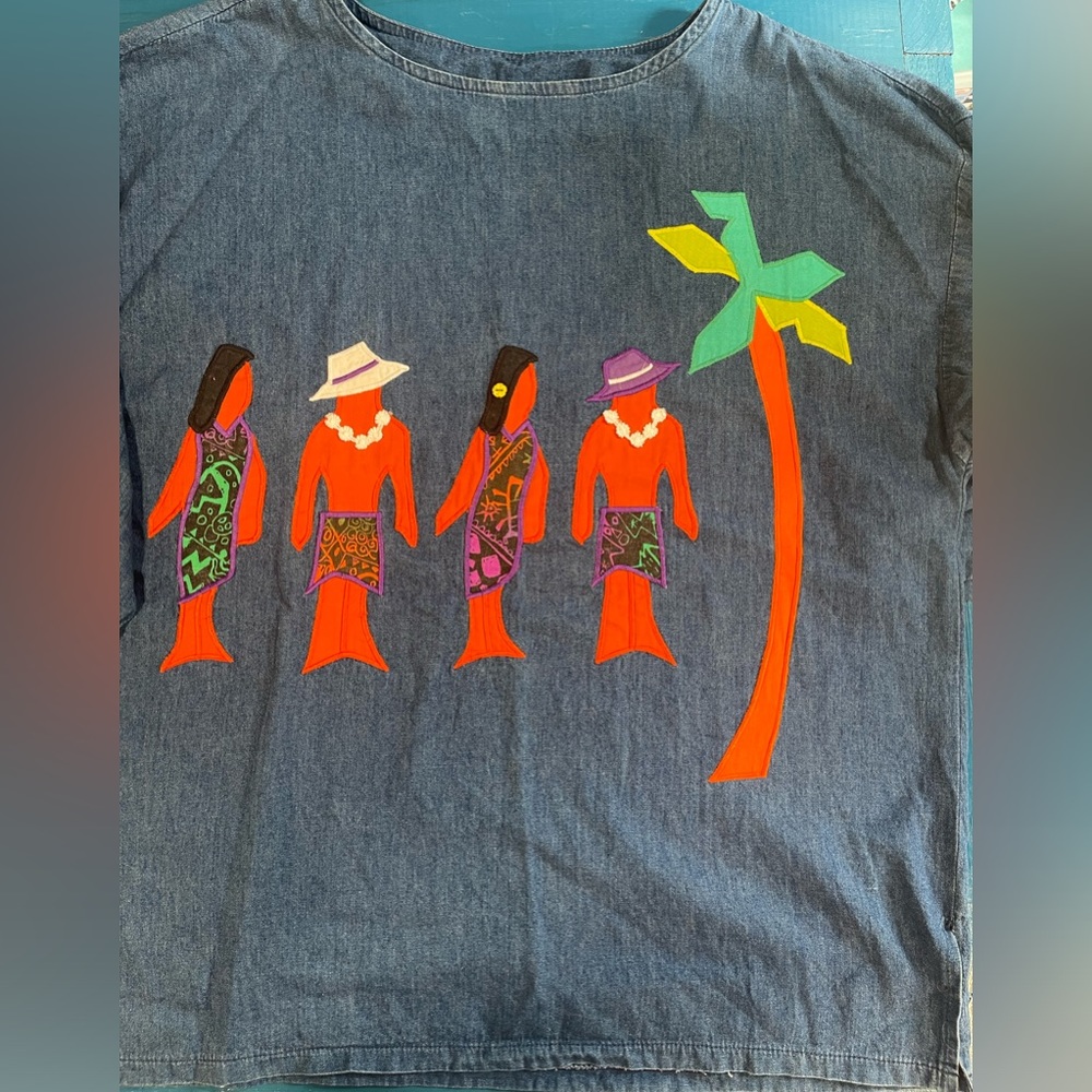 Blue jean top by neiman marcus
